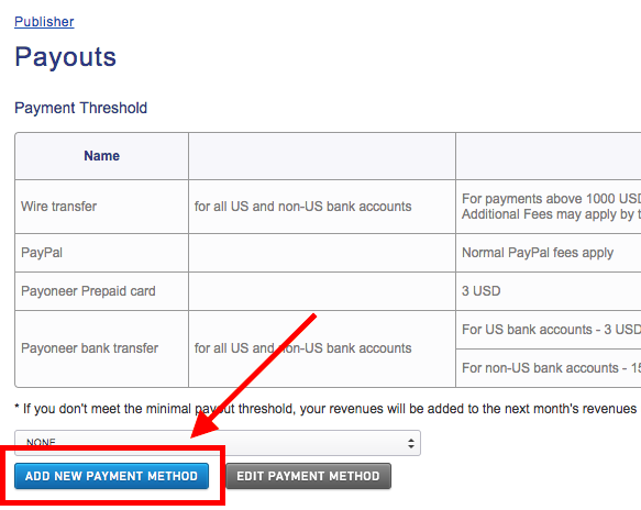 MGID dashboard - add new payment method